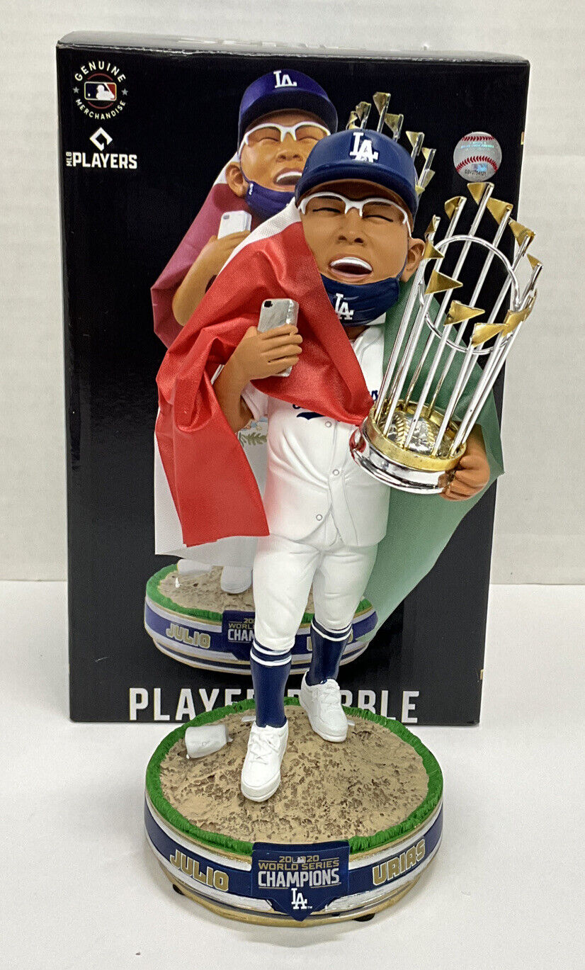 JULIO URIAS DODGERS SIGNED WS FOCO FLAG BOBBLEHEAD "HECHO EN MEXICO" BAS WX95707