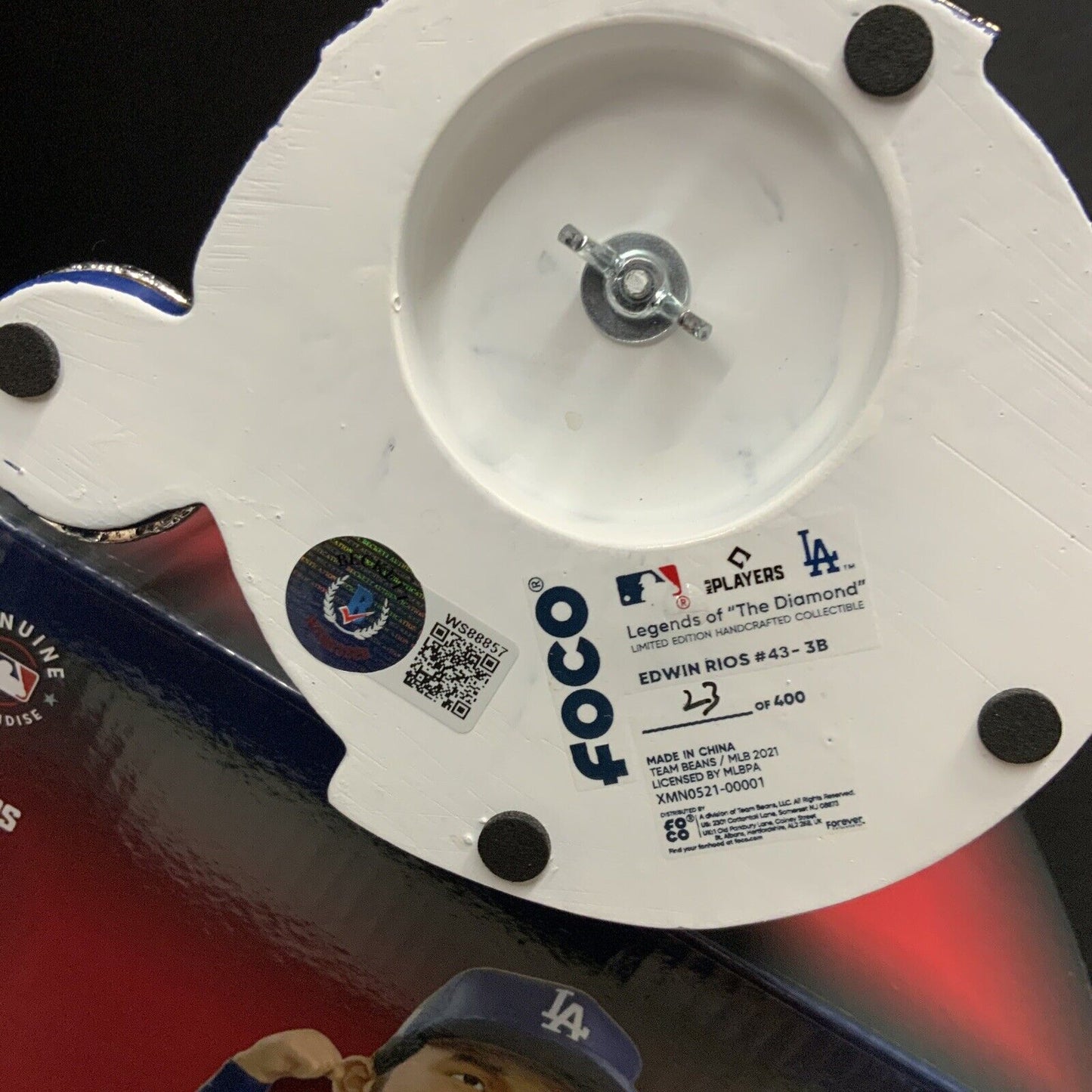 EDWIN RIOS DODGERS SIGNED CHAMPIONSHIP Puerto Rico FLAG BOBBLEHEAD BAS WS88857