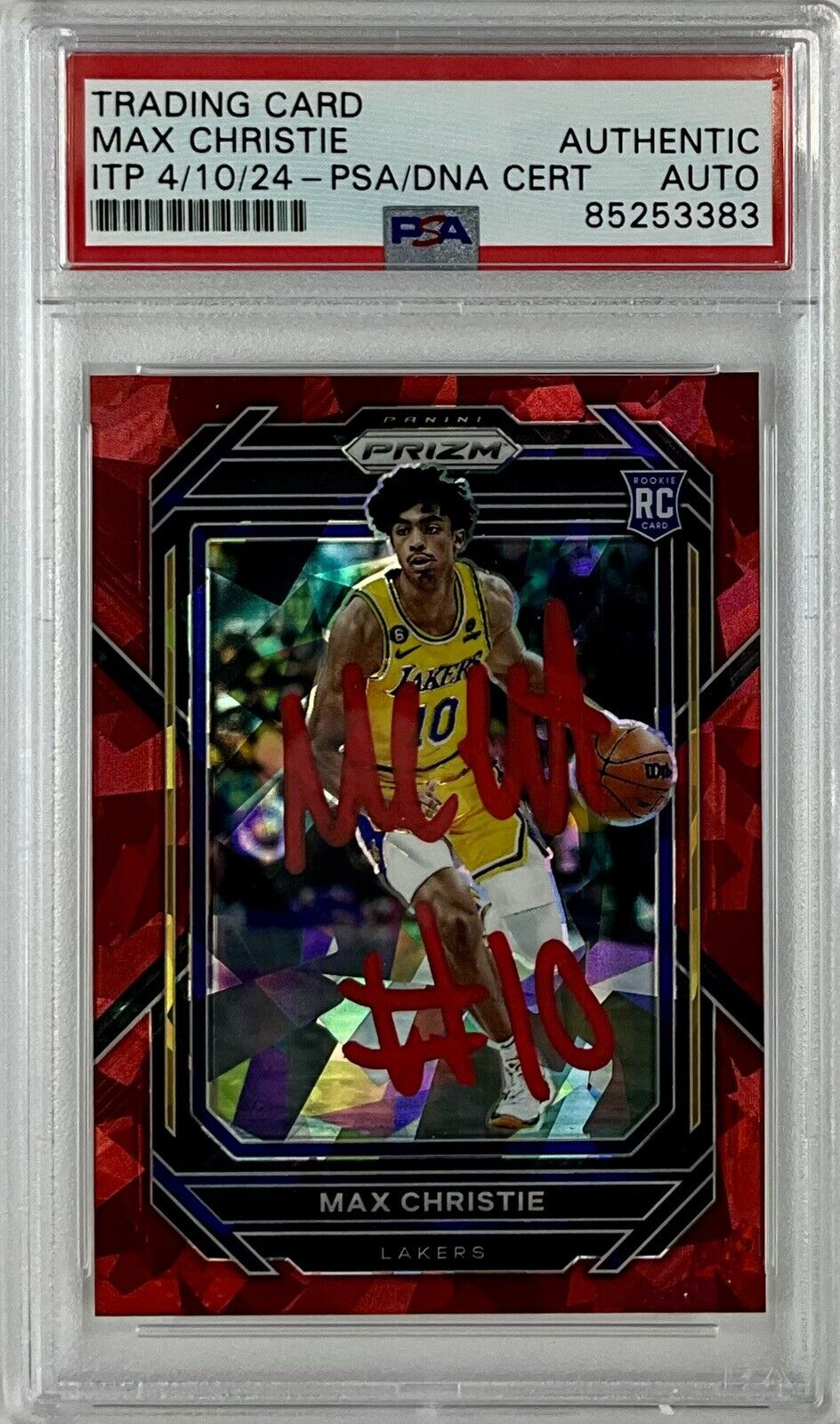 MAX CHRISTIE SIGNED LAKERS CRACKED ICE RED PANINI PRIZM 270 RC PSA ITP 85253383