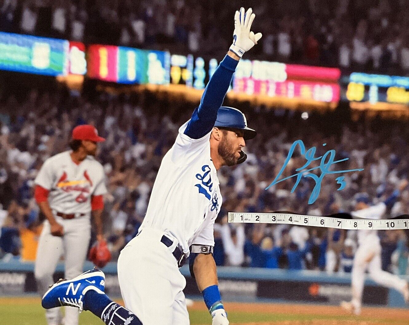 CHRIS TAYLOR DODGERS SIGNED 22X26 2021 WILD CARD GAME WALKOFF CANVAS BAS WZ59616