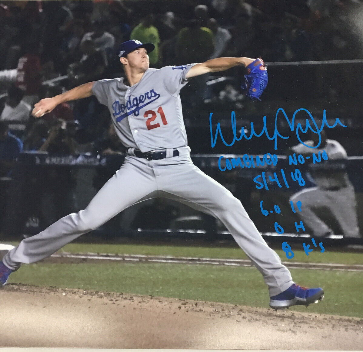 DODGERS WALKER BUEHLER SIGNED 16X20 PHOTO "COMBINED NO-NO 5/4/18 "  BECKETT ITP