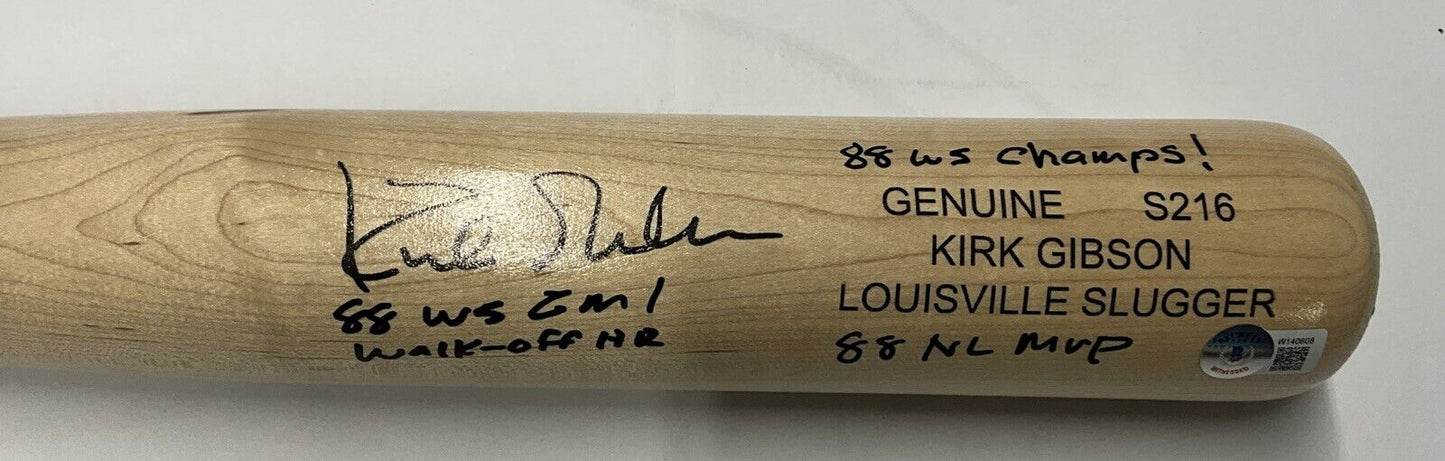 DODGERS KIRK GIBSON SIGNED LOUISVILLE GAME MODEL BAT 3 INSCRIPTIONS" BAS W140608