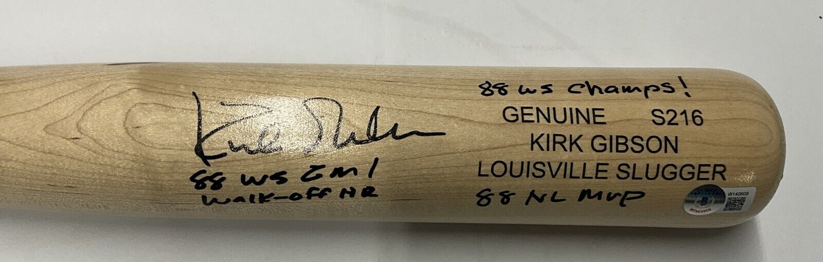 DODGERS KIRK GIBSON SIGNED LOUISVILLE GAME MODEL BAT 3 INSCRIPTIONS" BAS W140608
