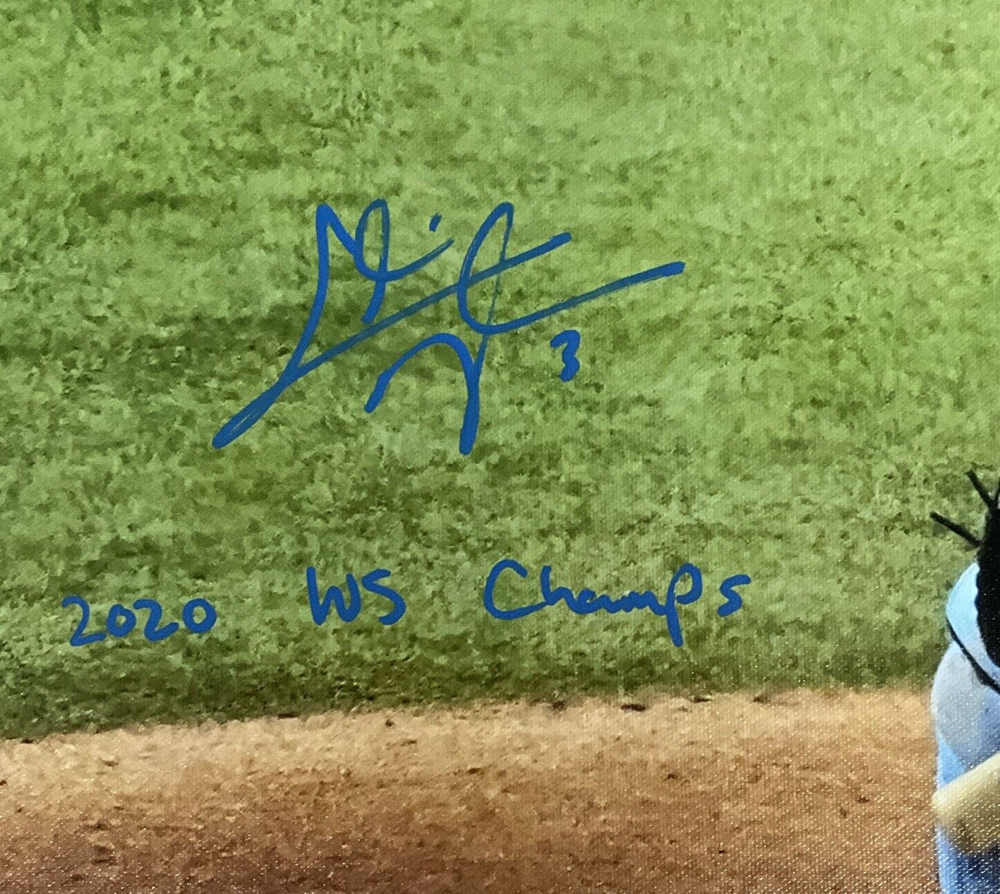 CHRIS TAYLOR DODGERS SIGNED 22X33 WS HOMERUN CANVAS "2020 WS CHAMPS" PSA 1C01416