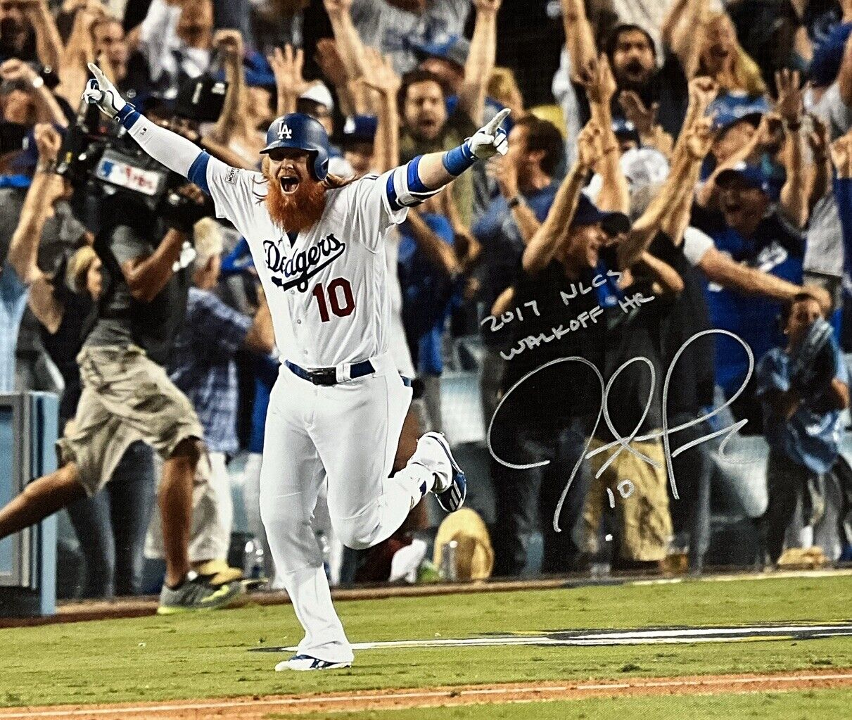 JUSTIN TURNER DODGERS SIGNED 22X33 CANVAS "2017 NLCS WALKOFF HR" INS PSA 9A99848