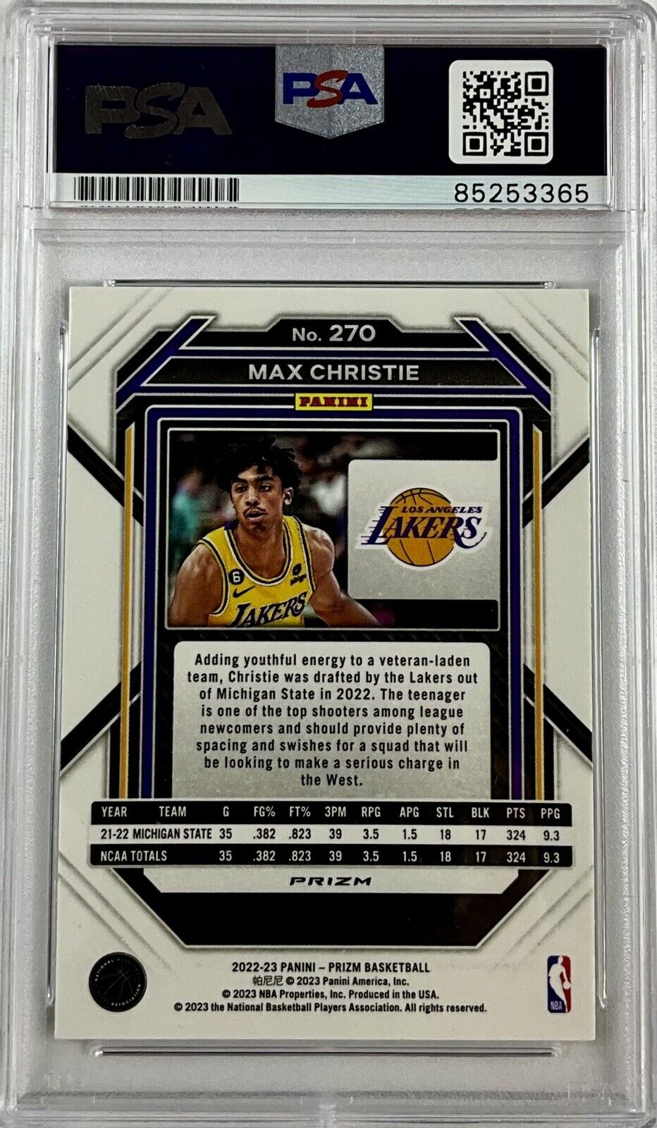 MAX CHRISTIE SIGNED LAKERS GREEN PANINI PRIZM 270 ROOKIE RC PSA ITP 85253365