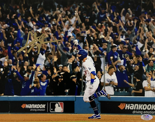 CHRIS TAYLOR DODGERS SIGNED 11X14 2021 WILDCARD WALKOFF HR FIST UP PHOTO PSA
