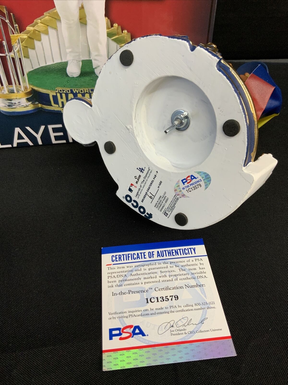 BRUSDAR GRATEROL DODGERS SIGNED FOCO CHAMPIONSHIP BOBBLEHEAD PSA 1C13579