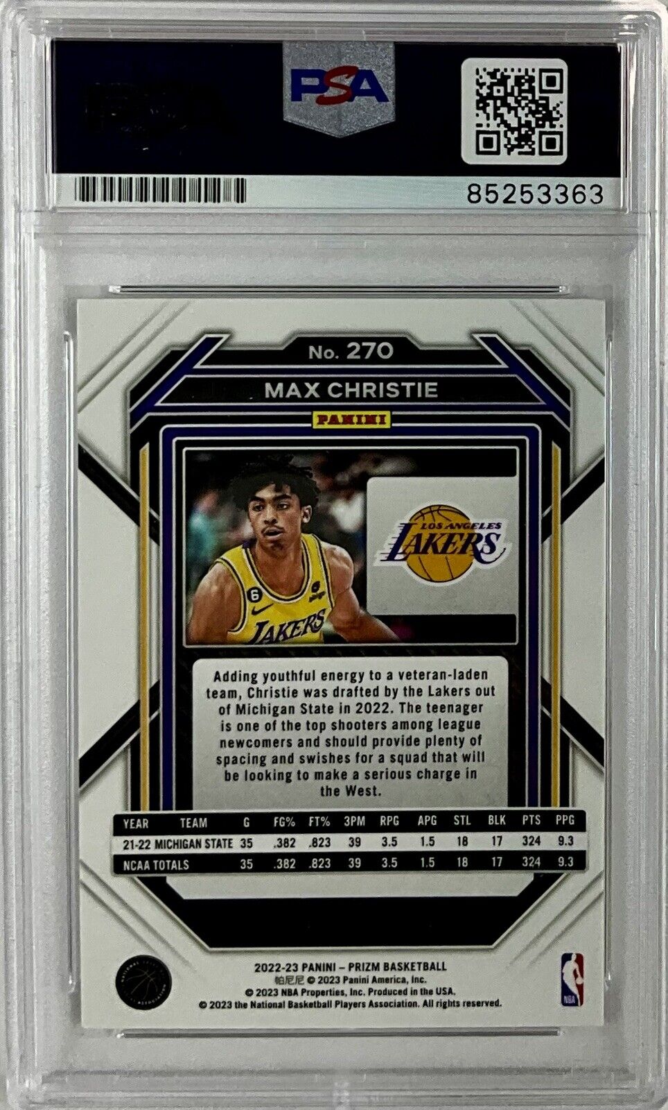 MAX CHRISTIE SIGNED LAKERS PANINI PRIZM #270 ROOKIE RC PSA SLABBED ITP 85253363
