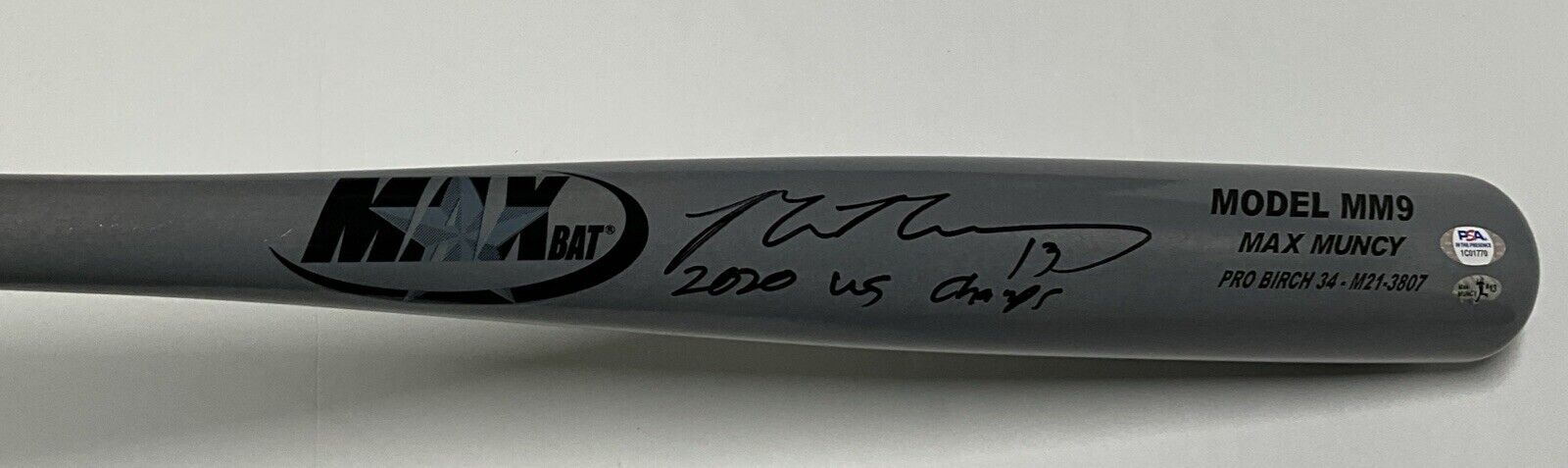 MAX MUNCY DODGERS SIGNED MAXBAT GAME MODEL BAT "2020 WS CHAMPS" INSC PSA 1C01770