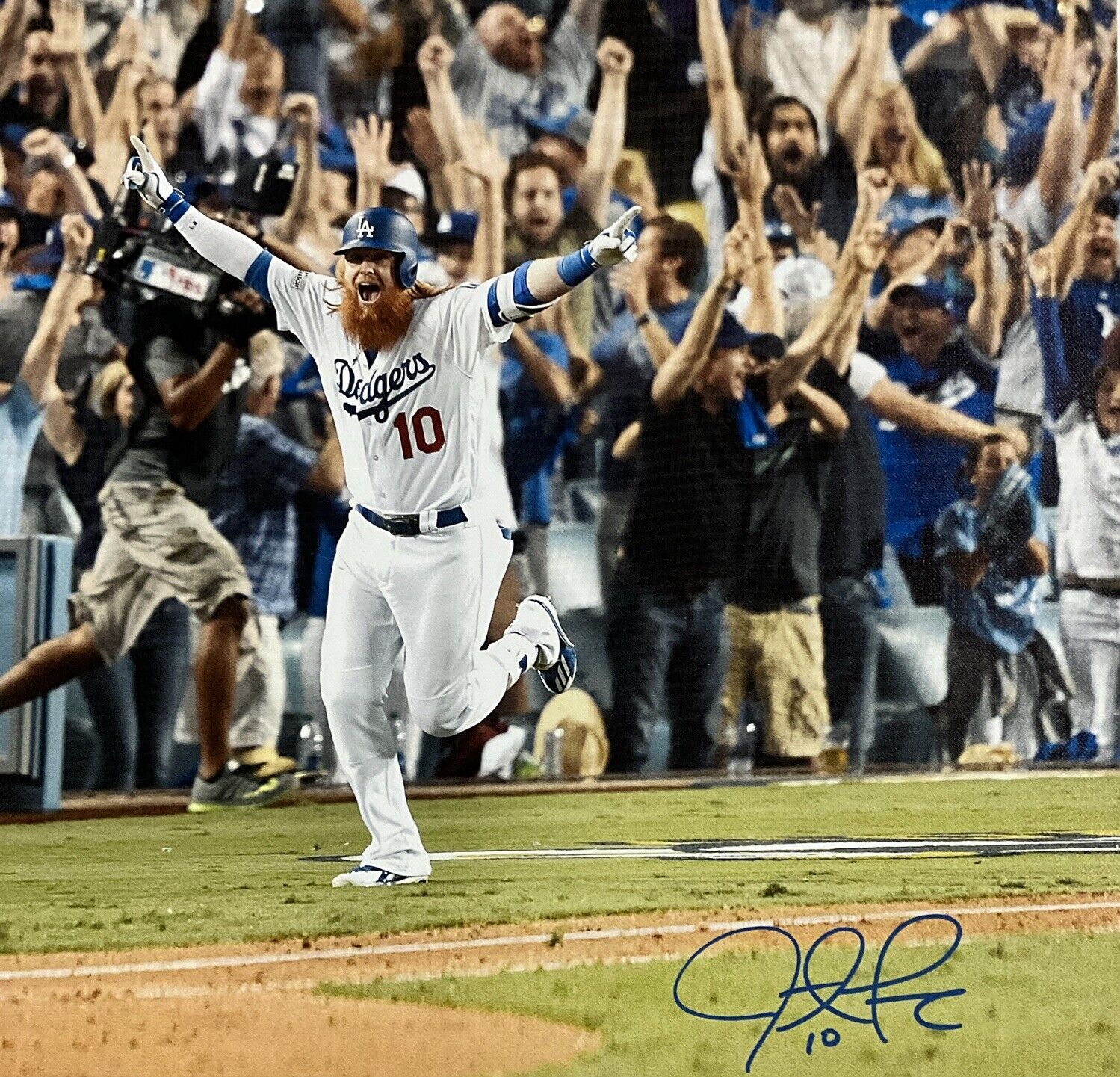 JUSTIN TURNER DODGERS SIGNED 18X22 2017 NLCS WALKOFF HOME RUN CANVAS BAS WK50226