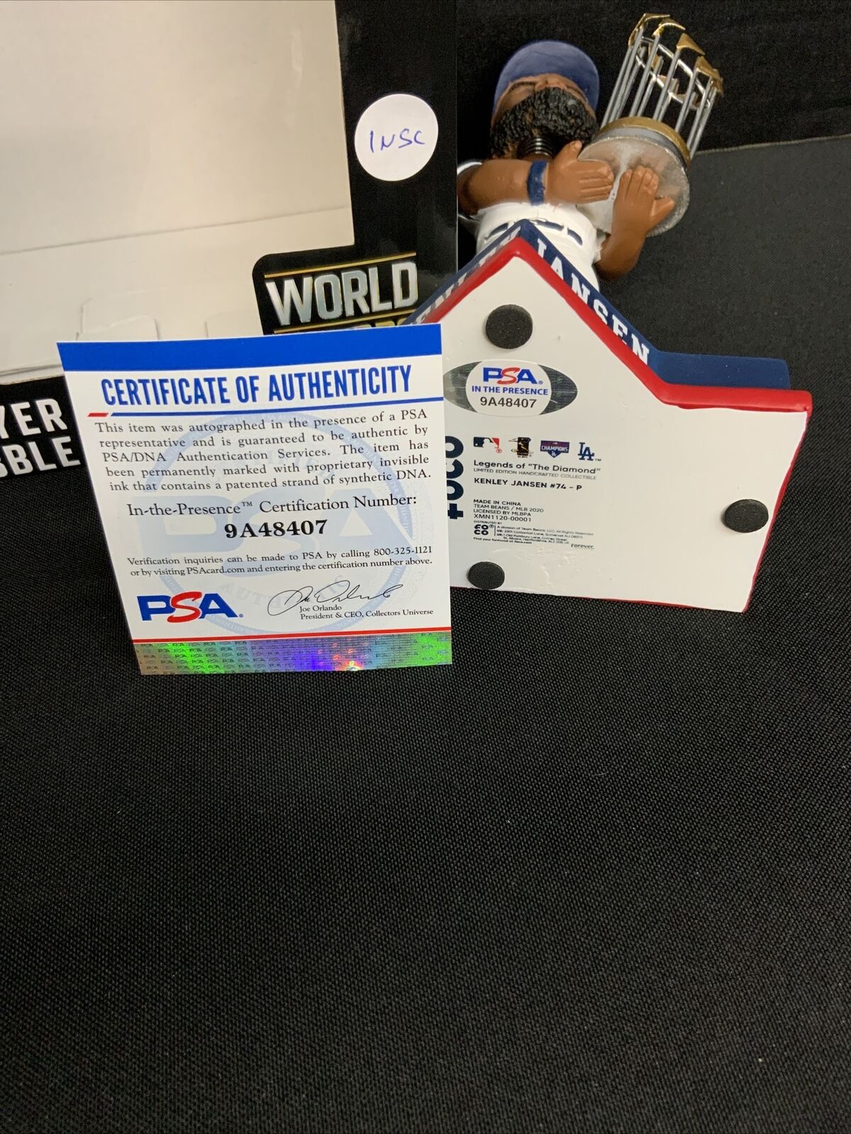 KENLEY JANSEN DODGERS SIGNED CHAMPION BOBBLEHEAD "2020 WS CHAMPS" PSA 9A48407