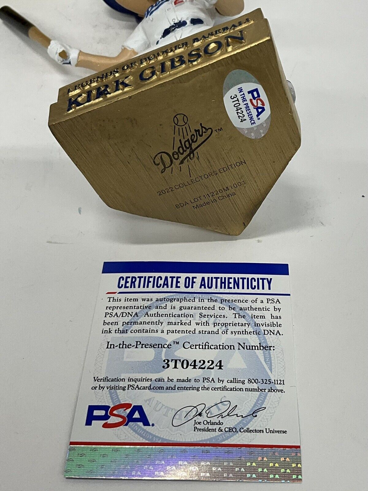 KIRK GIBSON DODGERS SIGNED 2019 SGA BOBBLEHEAD "88 WS CHAMPS" INSCRI PSA 3T04224