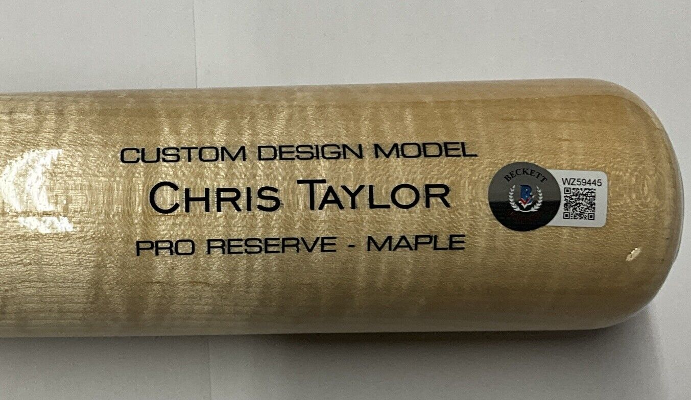 CHRIS TAYLOR DODGERS WS CHAMP SIGNED VICTUS GAME MODEL BLONDE BAT BAS WZ59445