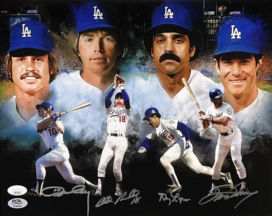 DODGERS 1981 INFIELD SIGNED 11X14 COLOR EDIT PHOTO RUSSELL GARVEY CEY LOPES JSA
