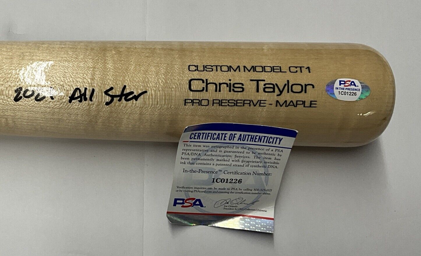 CHRIS TAYLOR DODGERS SIGNED VICTUS MODEL BLONDE BAT "2021 ALL STAR" PSA 1C01226