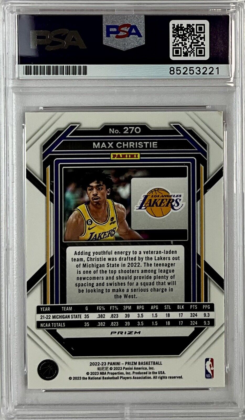 MAX CHRISTIE SIGNED LAKERS CRACKED ICE PINK PANINI PRIZM 270 RC PSA ITP 85253221