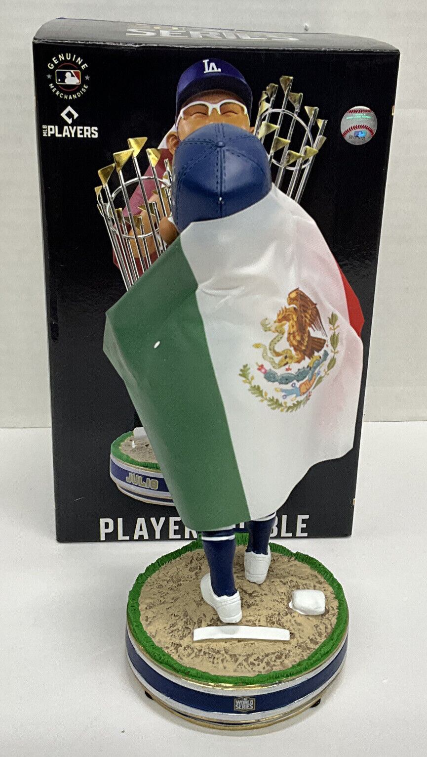 JULIO URIAS DODGERS SIGNED WS FOCO FLAG BOBBLEHEAD "HECHO EN MEXICO" BAS WX95707