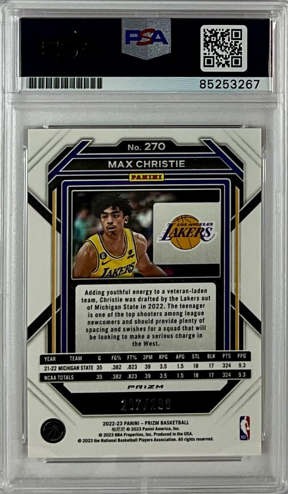 MAX CHRISTIE SIGNED LAKERS PANINI PRIZM #270 RED RC PSA SLABBED ITP 85253267