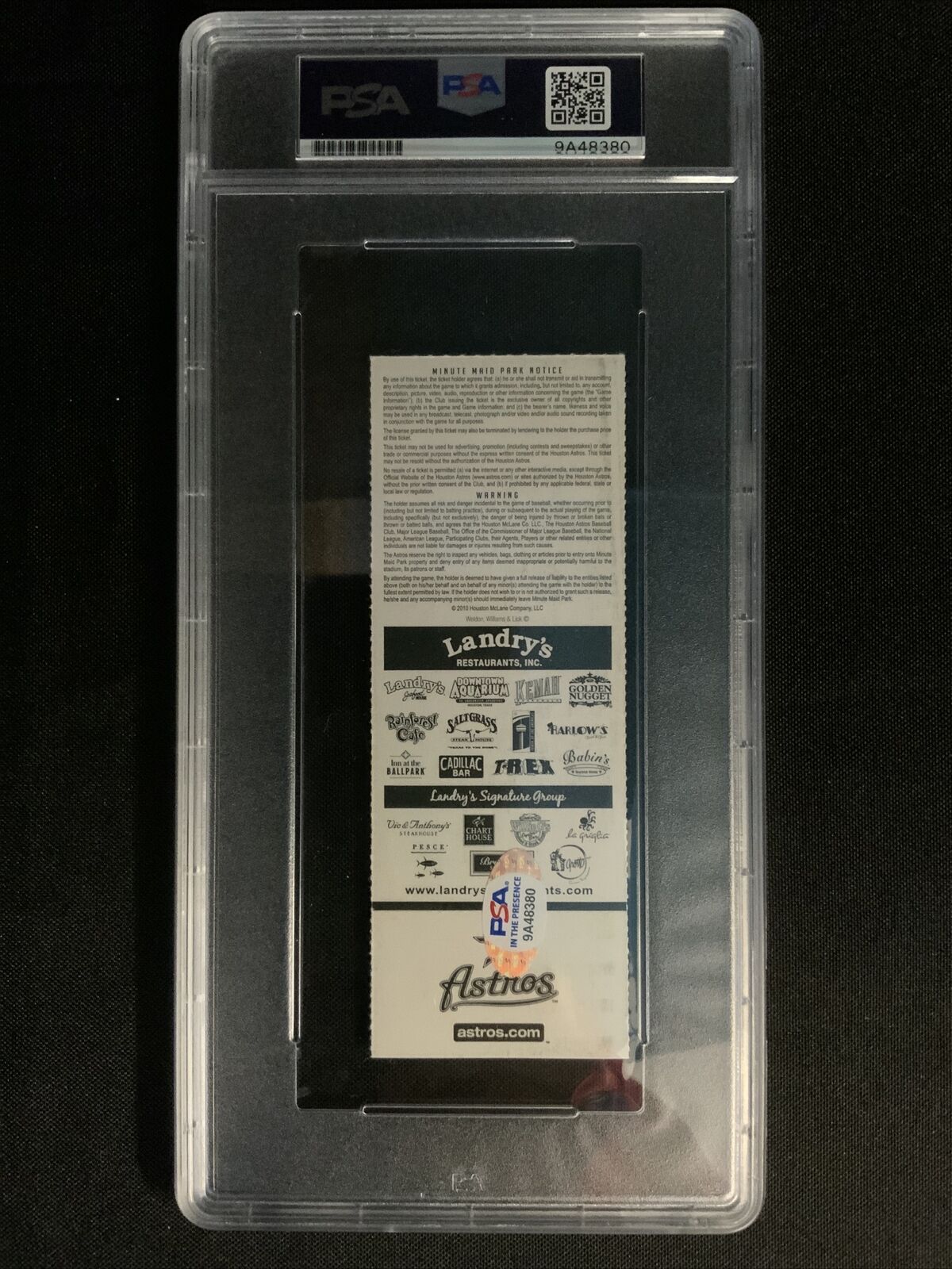 KENLEY JANSEN DODGER SIGNED 1ST MLB WIN 09/11/10 TICKET STUB PSA SLABBED 9A48380