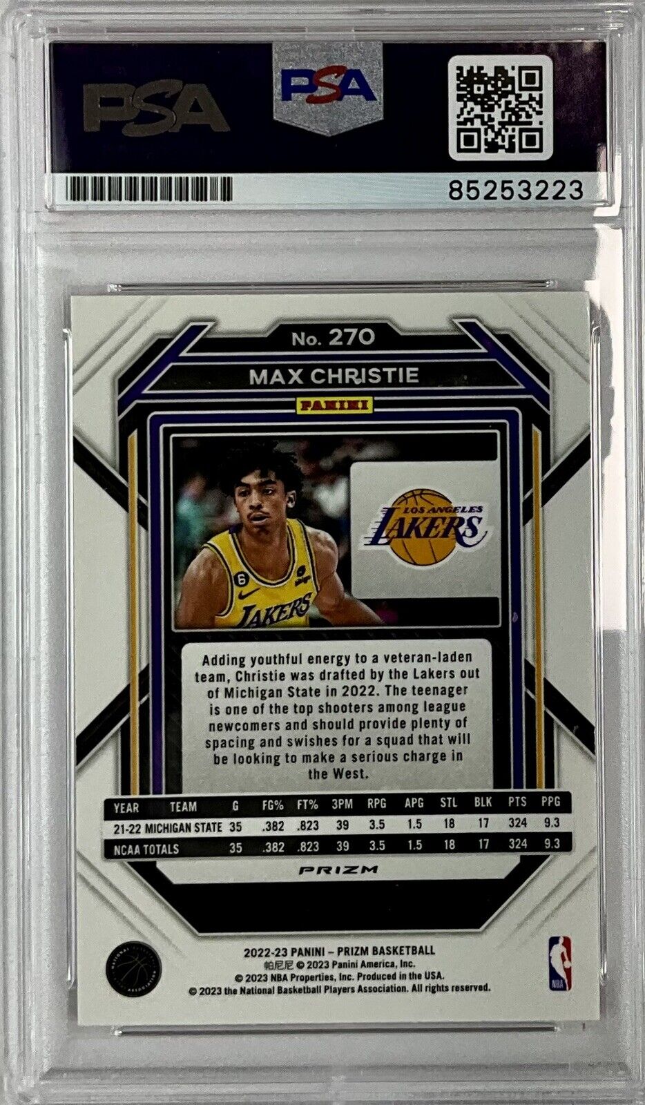 MAX CHRISTIE SIGNED LAKERS CRACKED ICE PINK PANINI PRIZM 270 RC PSA ITP 85253223