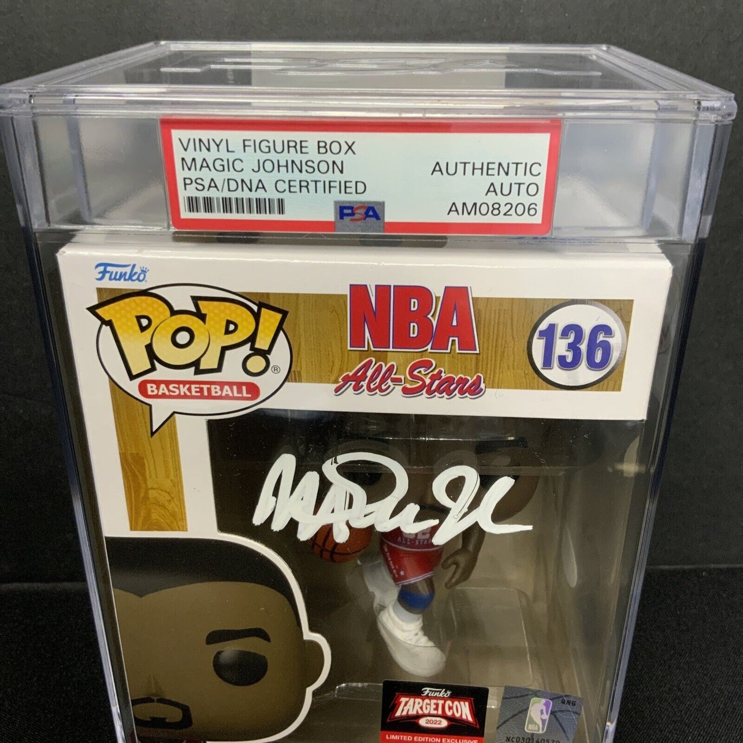 MAGIC JOHNSON SIGNED ALL STAR #136 FUNKO POP PSA AM08206 SLABBED/ ENCAPSULATED