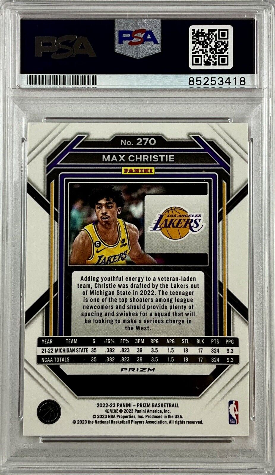 MAX CHRISTIE SIGNED ICE RED PANINI PRIZM 270 RC PSA ITP 85253418 GEM MT 10 AUTO