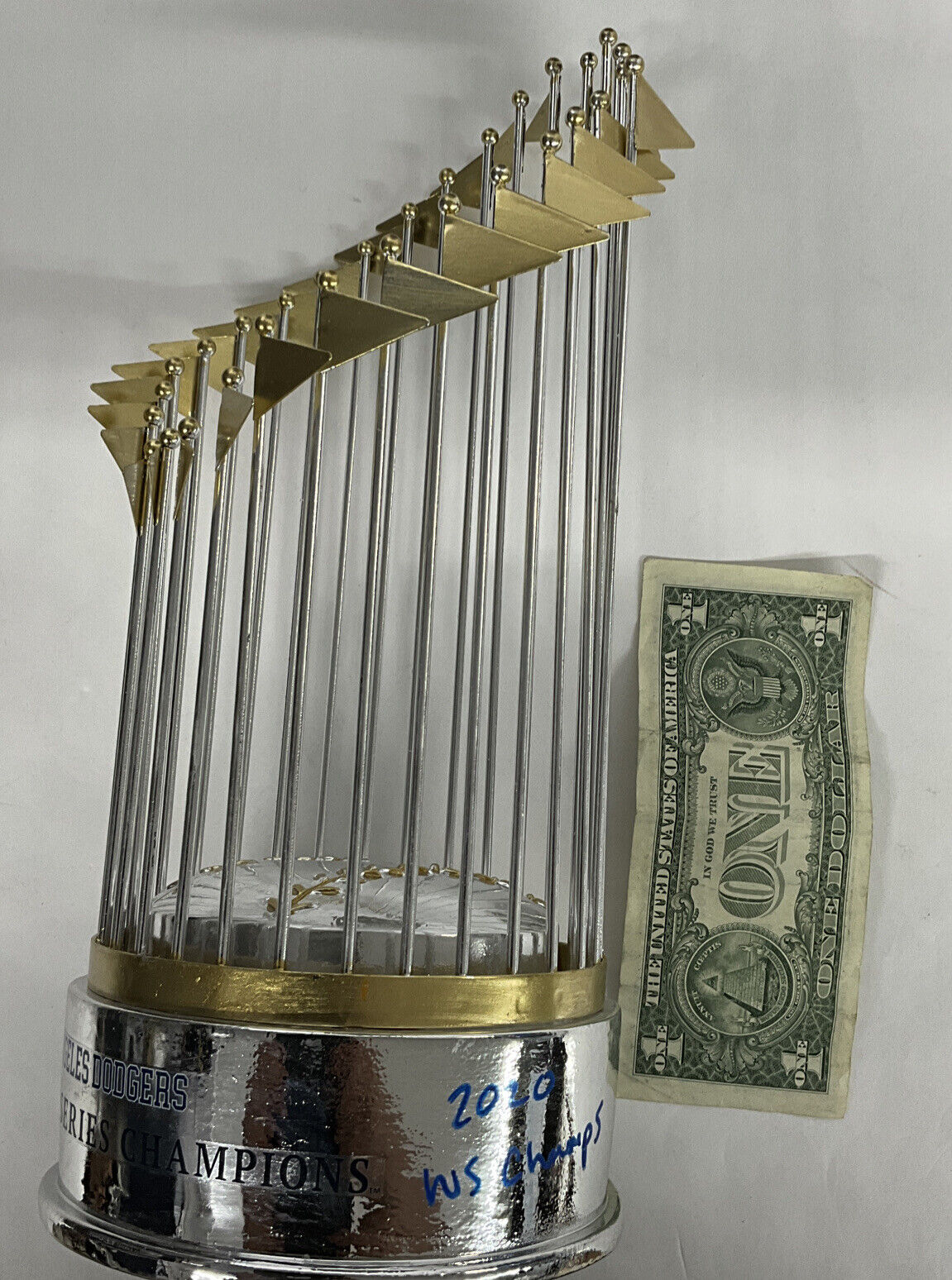 CHRIS TAYLOR SIGNED DODGERS FOCO 12" REPLICA TROPHY "2020 WS CHAMPS" BAS WW26636