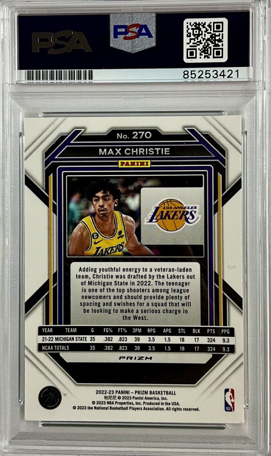 MAX CHRISTIE SIGNED GREEN PANINI PRIZM 270 RC PSA ITP 85253421 GEM MT 10 AUTO