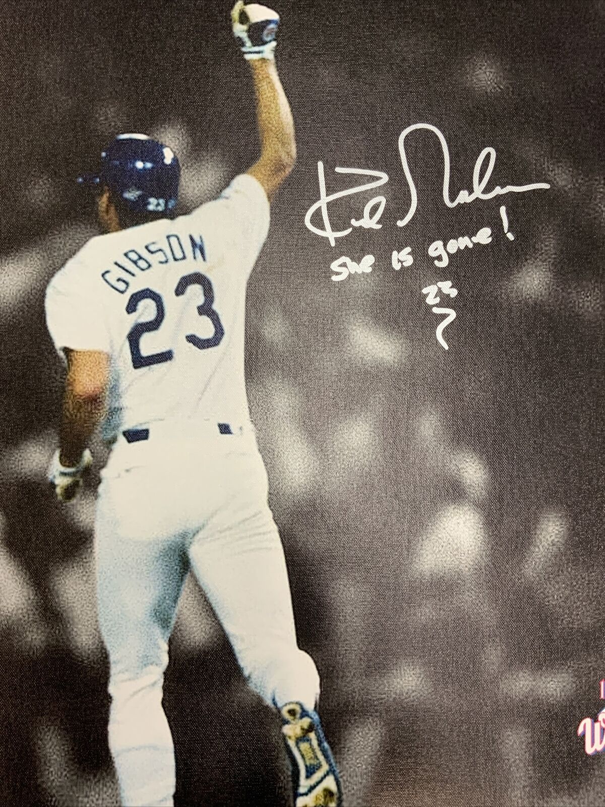 KIRK GIBSON DODGERS SIGNED 22X32 CANVAS "SHE IS GONE" INSCRIPTION PSA AI33526