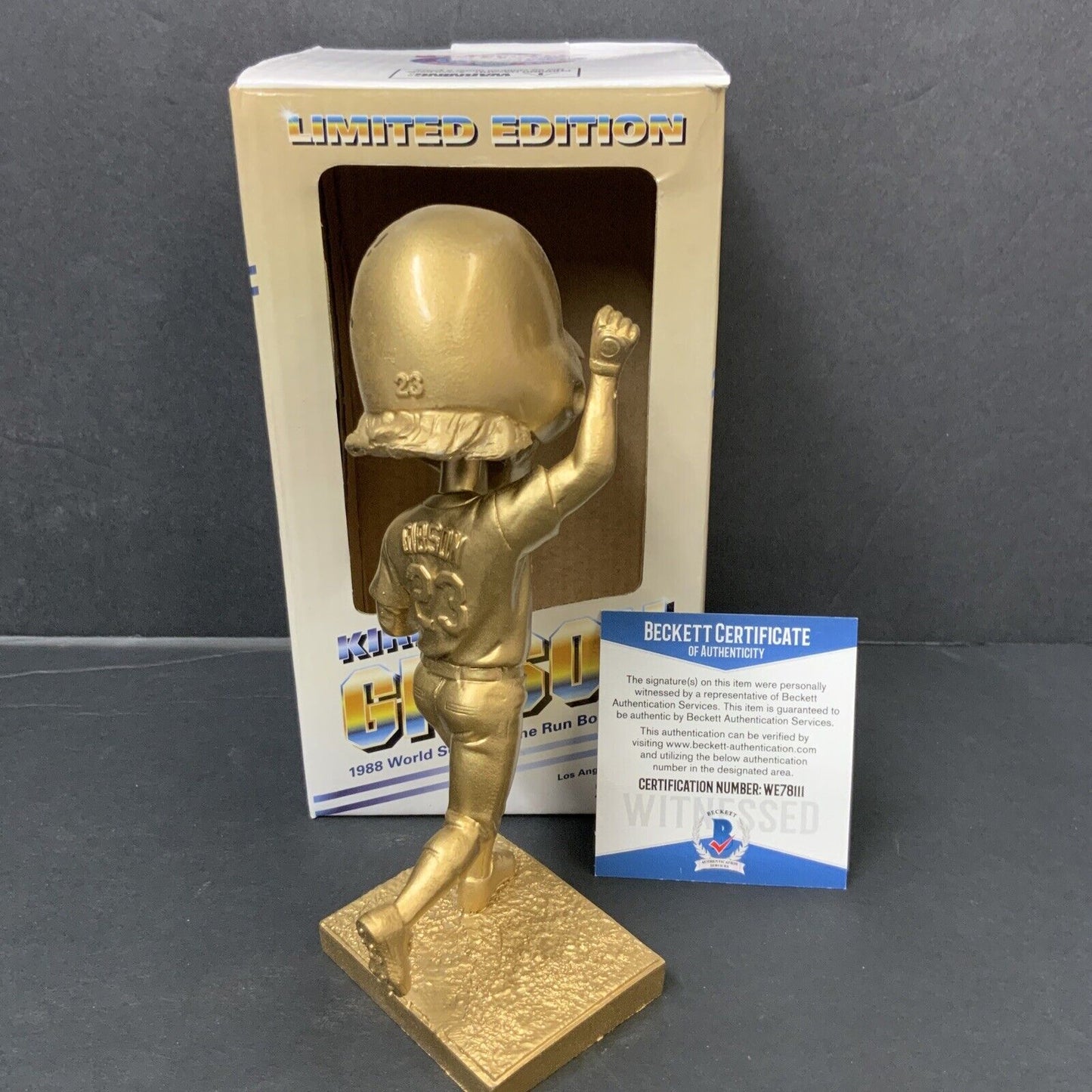 DODGERS KIRK GIBSON SIGNED LE GOLD BOBBLEHEAD "88 WS WALKOFF HR" INS BAS WE78111