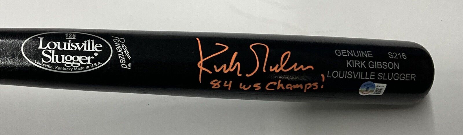 KIRK GIBSON TIGERS SIGNED LOUISVILLE SLUGGER MODEL BAT 84 WS CHAMPS" BAS W140596