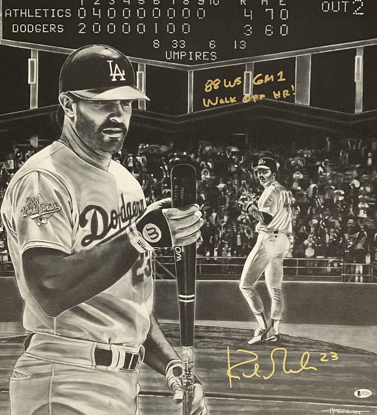 KIRK GIBSON SIGNED 22X24 LIMITED ART PRINT CANVAS "88 WS WALKOFF HR" BAS WE78162