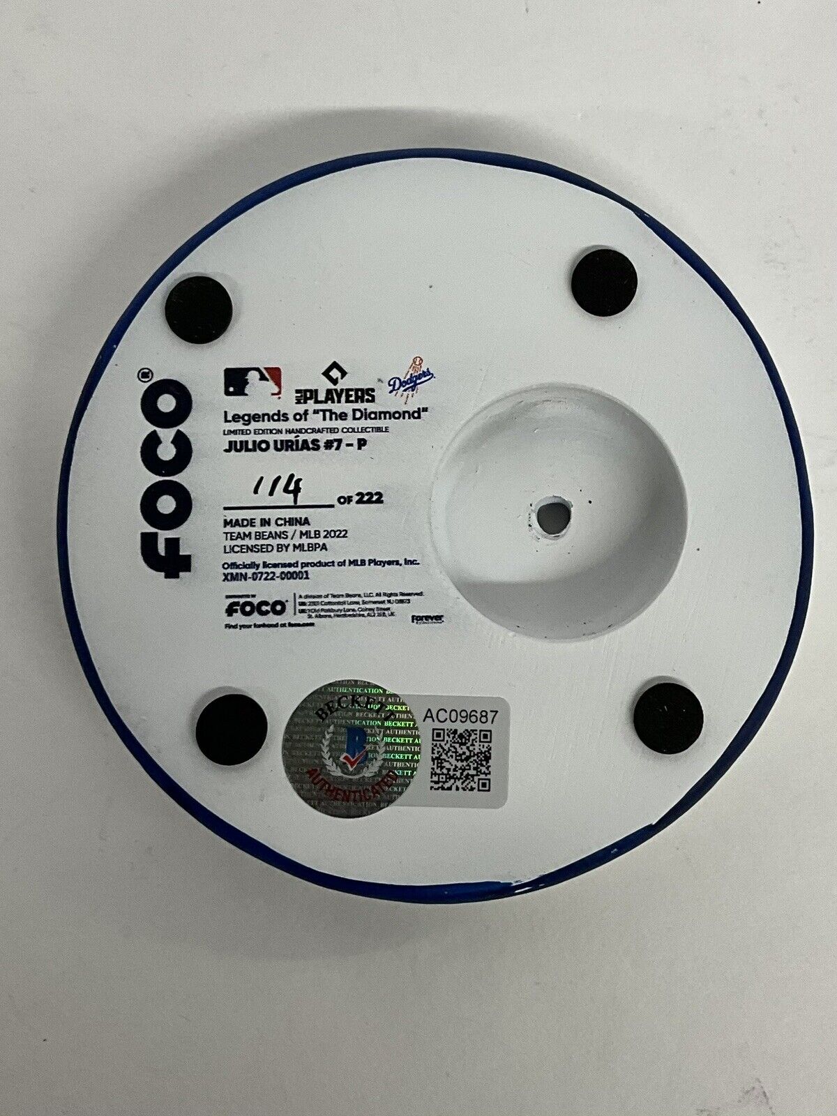 JULIO URIAS SIGNED DODGERS FOCO BIGHEAD BOBBLEHEAD /222 "EL CULICHI" BAS AC09687