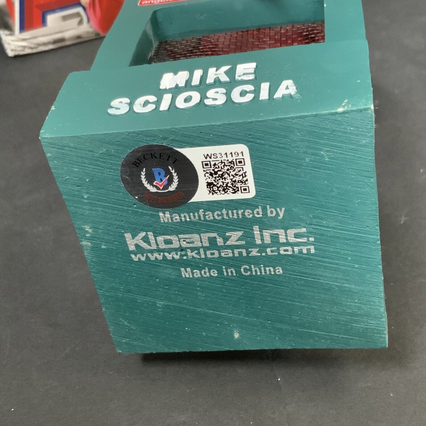 MIKE SCIOSCIA ANGELS SIGNED 2018 SGA BOBBLEHEAD "2002 WS CHAMPS" BECKETT WS31191