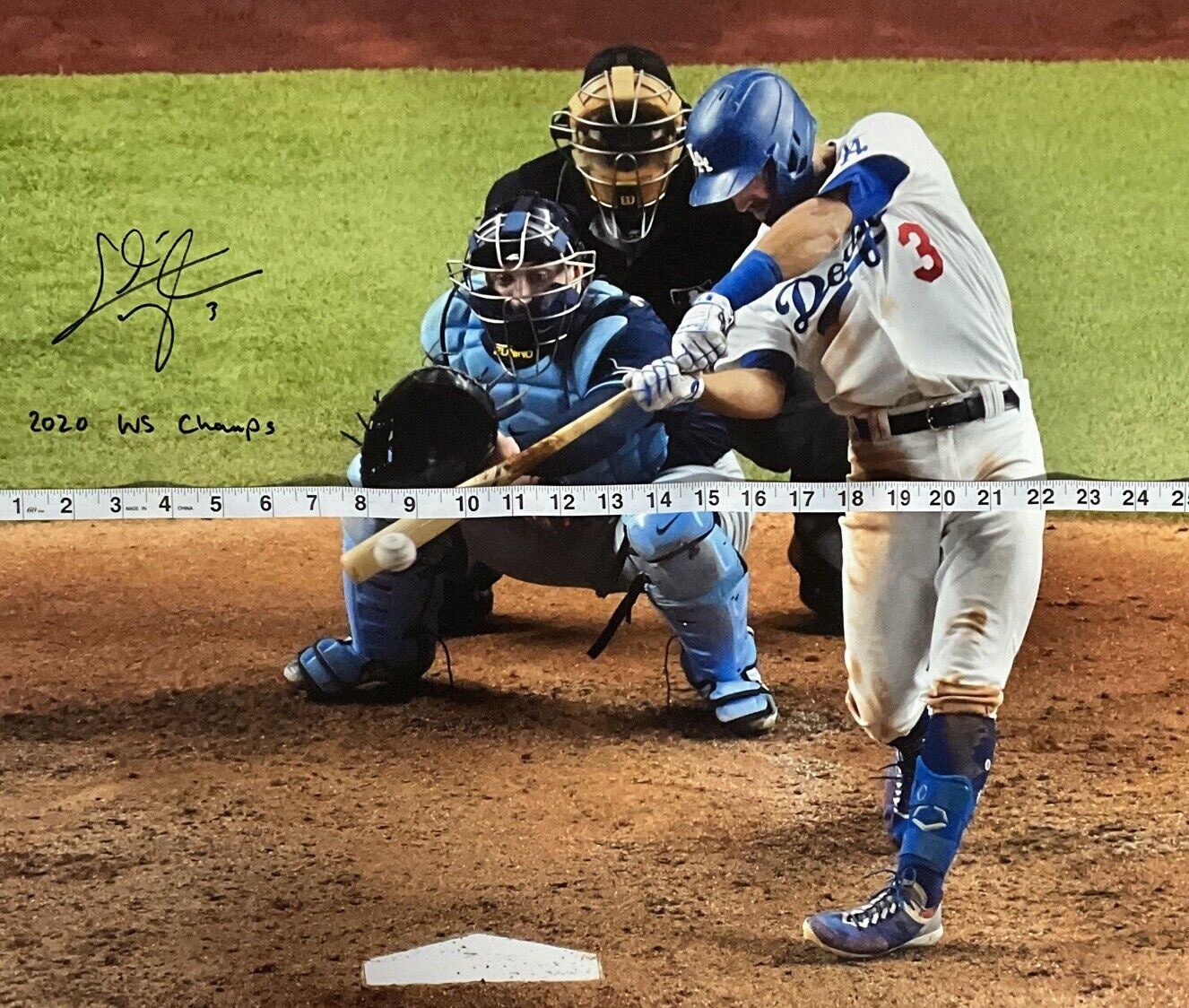 CHRIS TAYLOR DODGERS SIGNED 22X26 WS HOMERUN CANVAS "2020 WS CHAMPS" PSA 1C01424