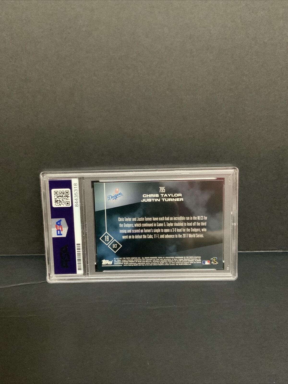 JUSTIN TURNER & CHRIS TAYLOR SIGNED 2017 NLCS CO-MVP TOPPS NOW CARD PSA 84435318