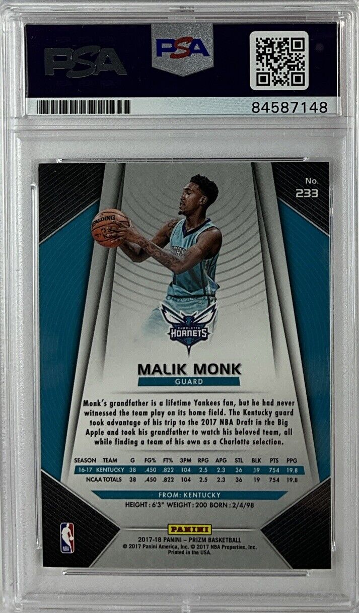 MALIK MONK SIGNED HORNETS PANINI PRIZM #233 RC PSA SLABBED ITP 84587148