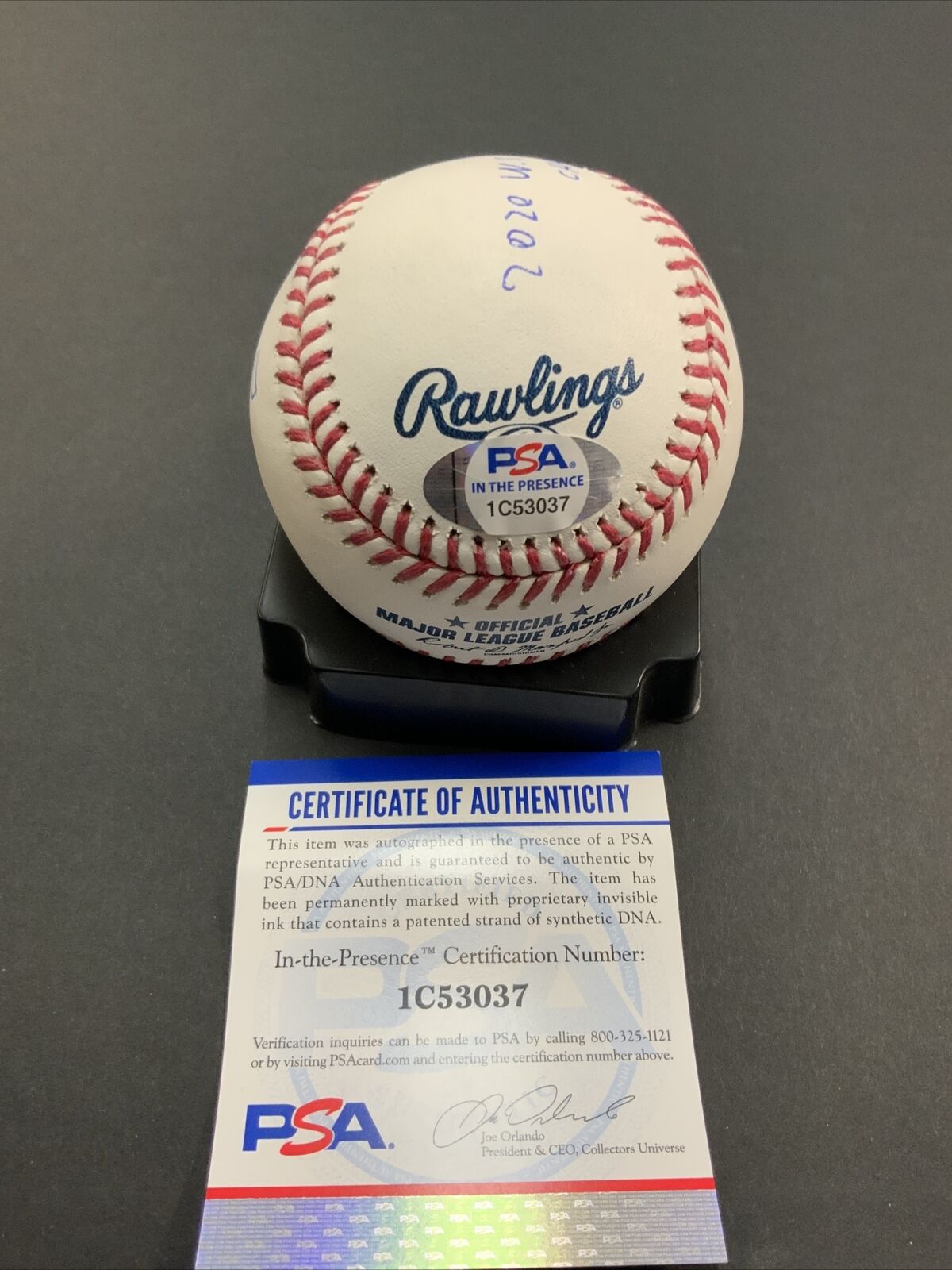 KENLEY JANSEN SIGNED BASEBALL "300 SAVES CLUB, DODGERS SAVES LEADER" 4 INS PSA