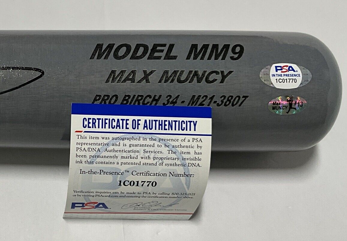 MAX MUNCY DODGERS SIGNED MAXBAT GAME MODEL BAT "2020 WS CHAMPS" INSC PSA 1C01770