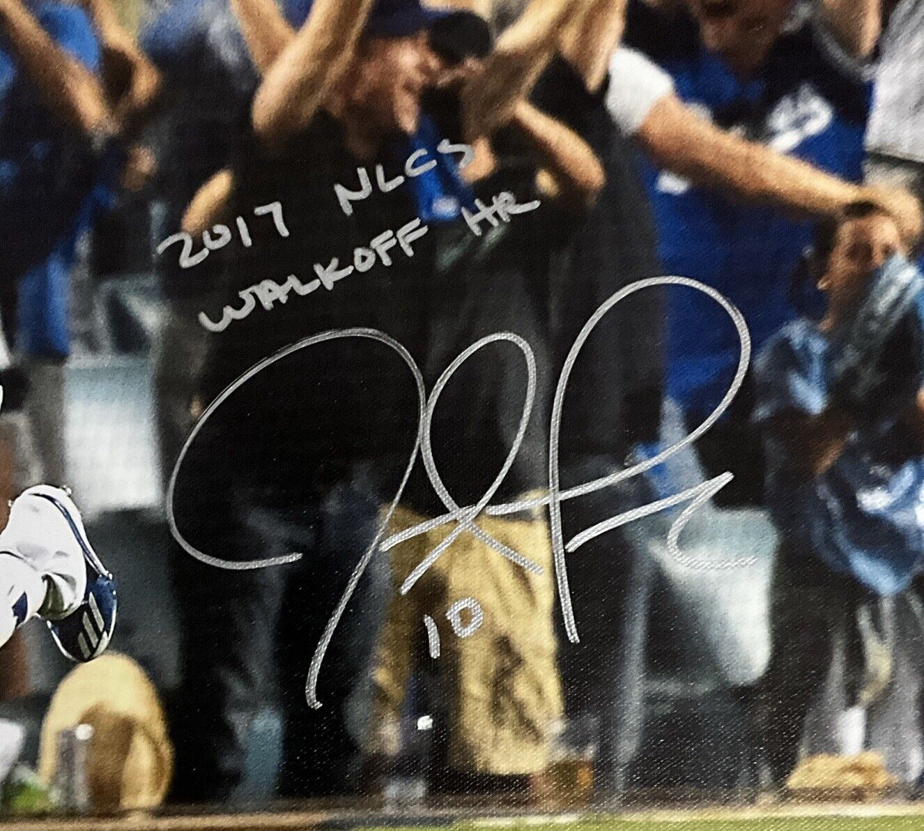 JUSTIN TURNER DODGERS SIGNED 22X33 CANVAS "2017 NLCS WALKOFF HR" INS PSA 9A99848