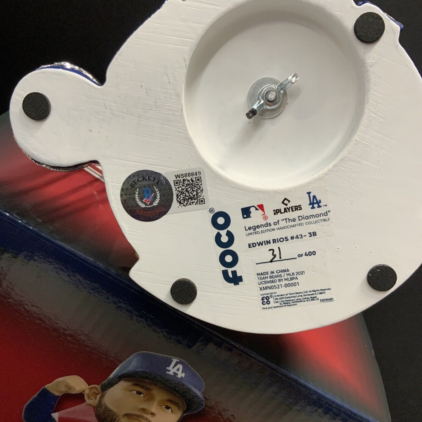 EDWIN RIOS DODGERS SIGNED CHAMPIONSHIP Puerto Rico FLAG BOBBLEHEAD BAS WS88849