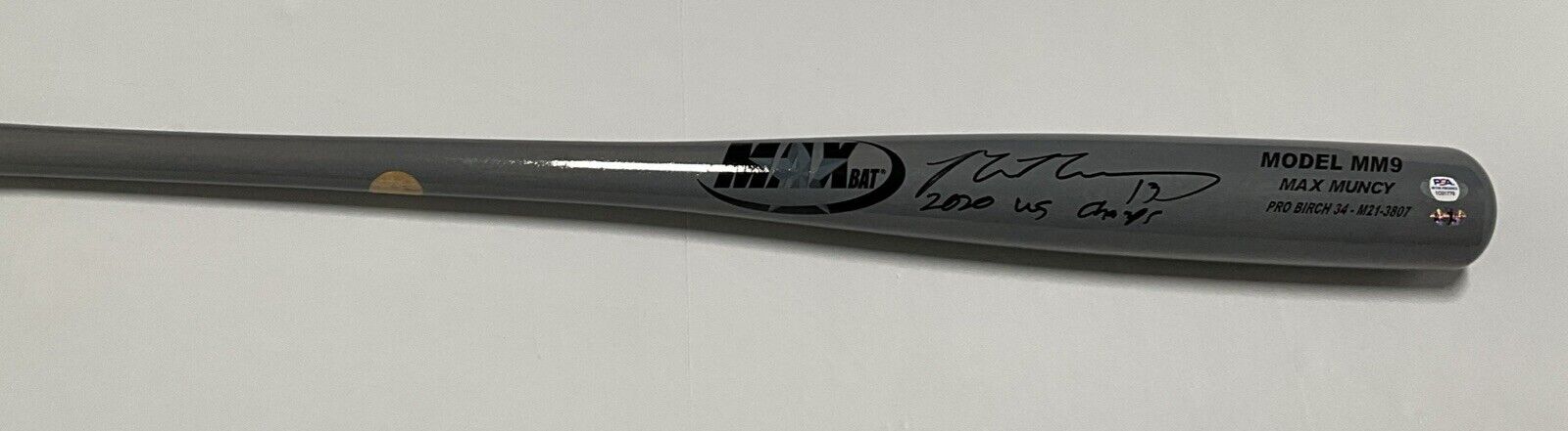 MAX MUNCY DODGERS SIGNED MAXBAT GAME MODEL BAT "2020 WS CHAMPS" INSC PSA 1C01770