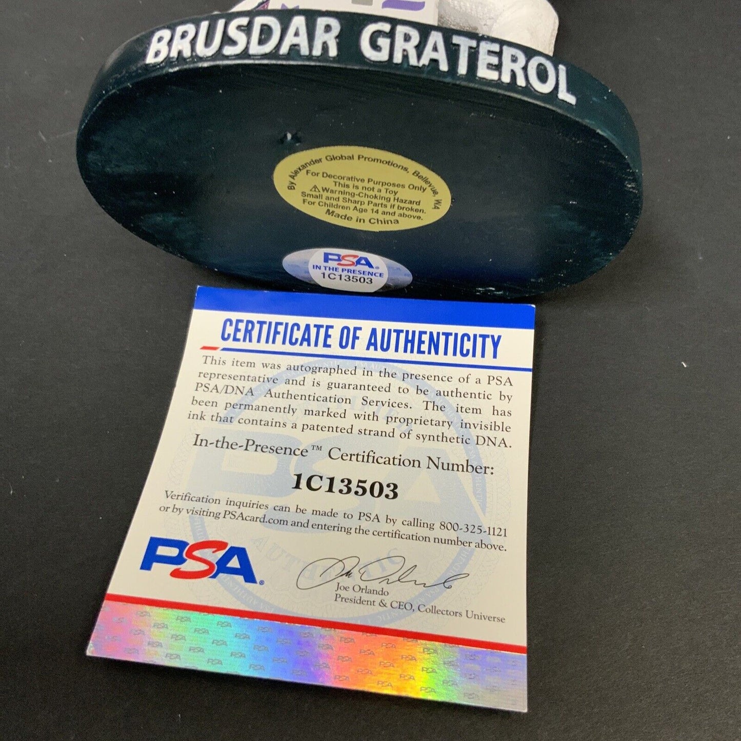 BRUSDAR GRATEROL DODGERS SIGNED MIRACLE MIGHTY MUSSELS BOBBLEHEAD PSA 1C13503