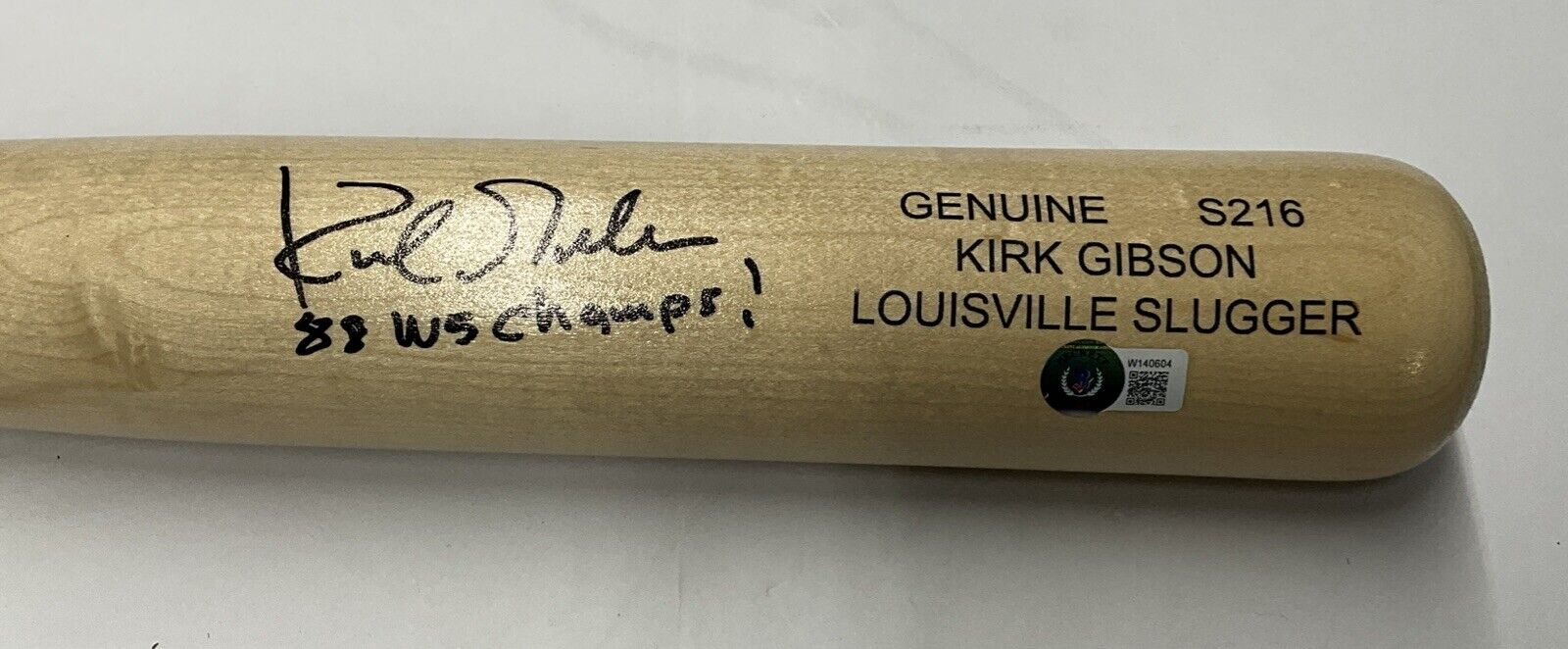 KIRK GIBSON DODGERS SIGNED LOUISVILLE SLUGGER BAT "88 WS CHAMPS" BAS W140604