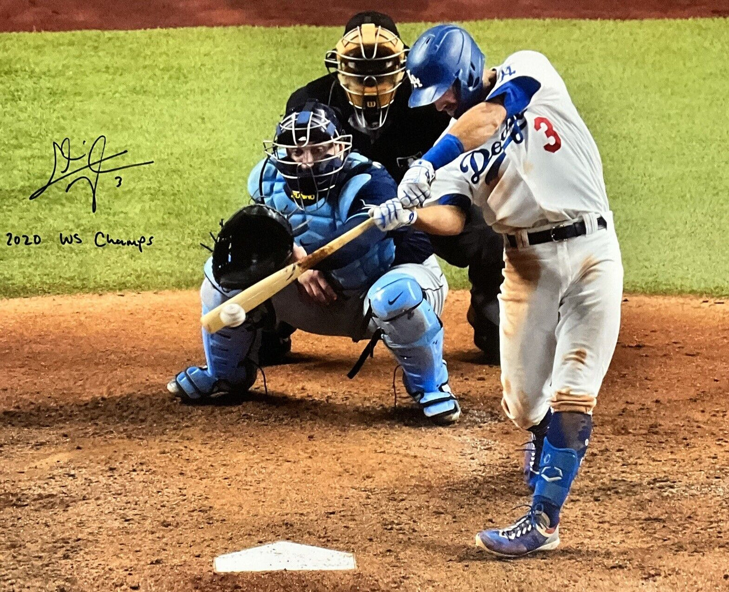 CHRIS TAYLOR DODGERS SIGNED 22X26 WS HOMERUN CANVAS "2020 WS CHAMPS" PSA 1C01426