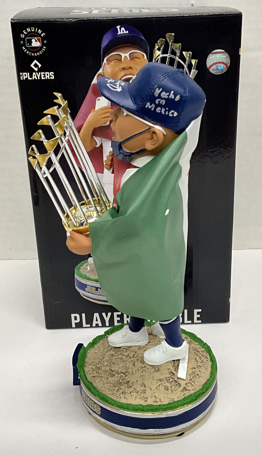 JULIO URIAS DODGERS SIGNED WS FOCO FLAG BOBBLEHEAD "HECHO EN MEXICO" BAS WX95707