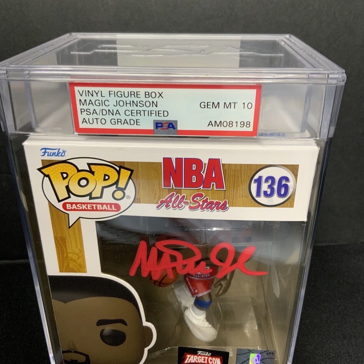 MAGIC JOHNSON SIGNED ALL STAR #136 FUNKO POP PSA AM08198 SLABBED GEM MT 10 AUTO