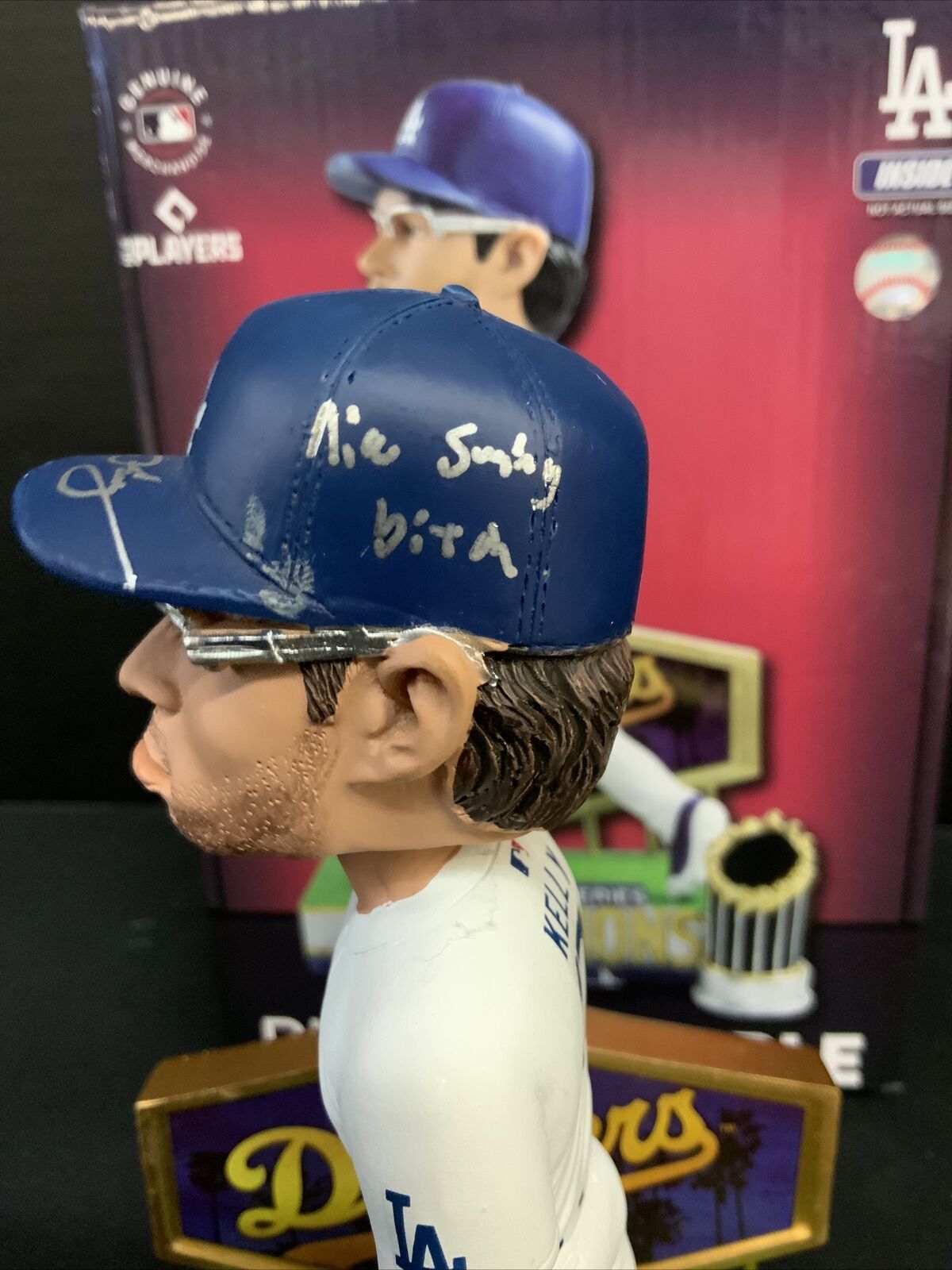 JOE KELLY DODGERS SIGNED POUTY FACE BOBBLEHEAD "NICE SWING BITCH" PSA 9A96002