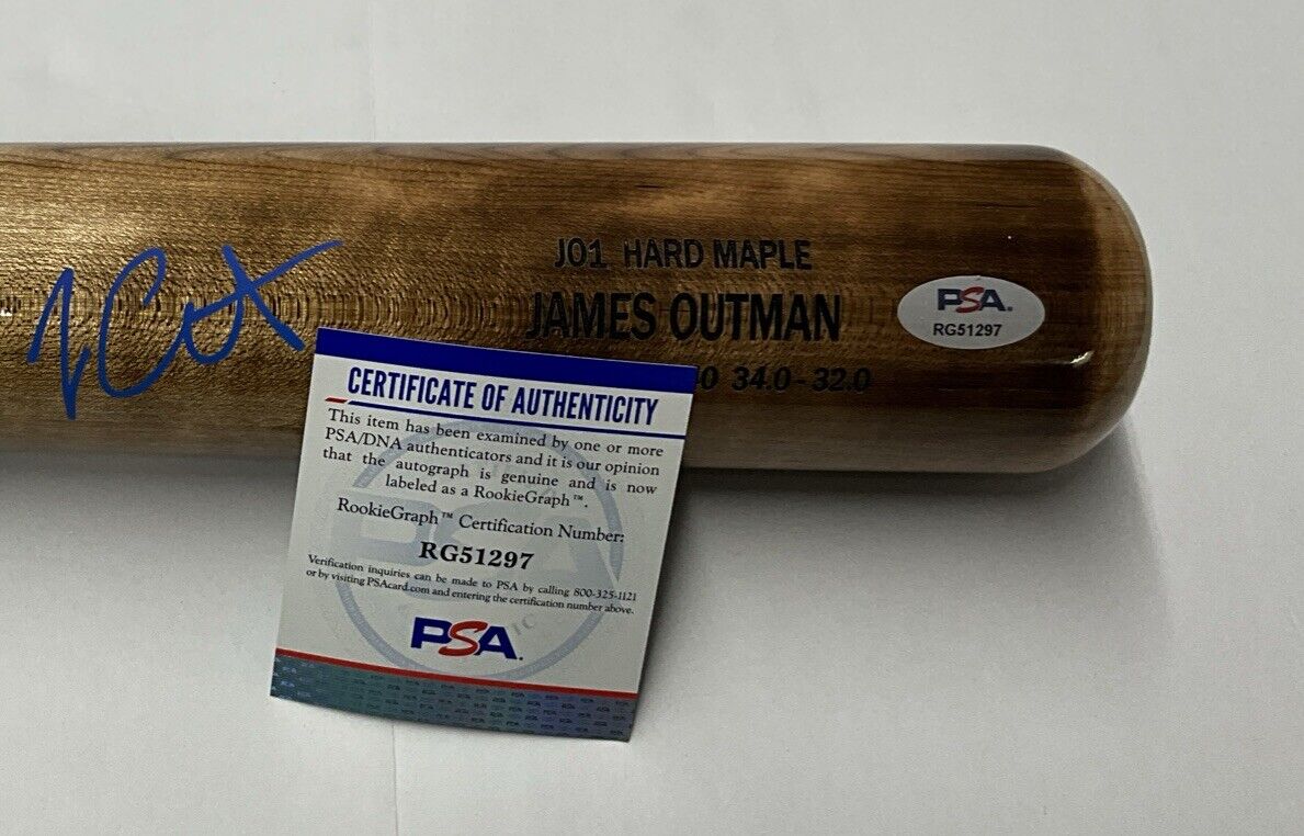 JAMES OUTMAN DODGERS SIGNED MARK LUMBER GAME MODEL J01 MAPLE BAT PSA RG51297
